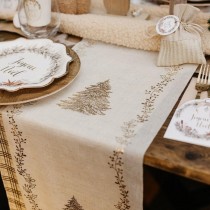 CHEMIN DE TABLE TISSU LIN SAPIN OR 28CMX3M BEIGE