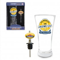 COFFRET PASTIS VERRE BEC VERSEUR MÉRITE UN JAUNE