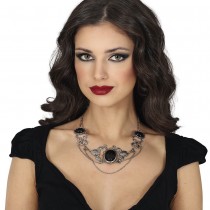 COLLIER CHAINE GOTHIQUE PIERRES NOIRES FEMME