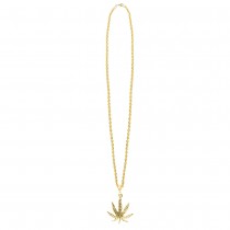 COLLIER HERBE FEUILLE CANNABIS MÉTAL OR