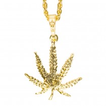 COLLIER HERBE FEUILLE CANNABIS MÉTAL OR