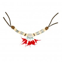 COLLIER INDIEN PERLES BOIS PLUMES ROUGES ADULTE