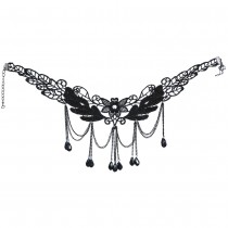 COLLIER RAS-DE-COU GOTHIQUE NOIR FLEURS ADULTE