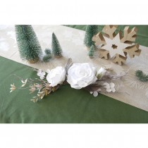 COMPO ARTIFICIELLE BRANCHES ROSES GIVRE BLANC 35CM