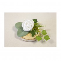 COMPO FLORALE SUR RONDIN DE BOIS 6X15X11CM BLANC