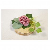 COMPO FLORALE SUR RONDIN DE BOIS 6X15X11CM ROSE