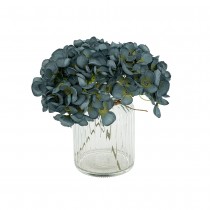 COMPOSITION HORTENSIAS VASE VERRE 22CM BLEU