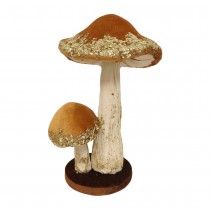 DÉCO 2 CHAMPIGNONS VELOURS PAILLETÉ 19X26CM CAMEL