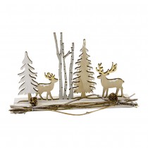 DÉCO BOIS HIVER CERF SAPIN BRINDILLE CÔNE 16X23CM