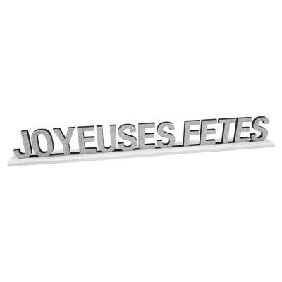 DCO BOIS JOYEUSES FETES 4X34X3CM PAILLET ARGENT