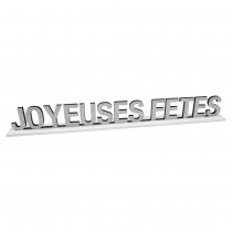 DÉCO BOIS JOYEUSES FETES 4X34X3CM PAILLETÉ ARGENT