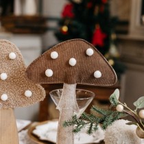 DÉCO CHAMPIGNON BOIS FEUTRE VELOURS 31X20CM MARRON