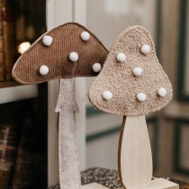 DÉCO CHAMPIGNON BOIS FEUTRE VELOURS 31X20CM MARRON