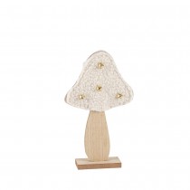 DÉCO CHAMPIGNON BOIS GRELOTS OR 22X13CM BLANC