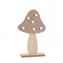 DÉCO CHAMPIGNON BOIS POMPONS BLANC 30X18CM TAUPE