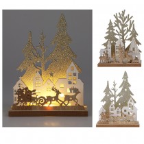 DÉCO LED BOIS VILLAGE NOËL FORËT OR 12X4.5X15.5CM