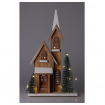 DÉCO MAISON BOIS LUMINEUSE LED 2 SAPINS 24X9X42CM