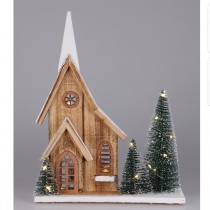 DÉCO MAISON BOIS LUMINEUSE LED 3 SAPINS 28X9X34CM