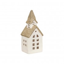 DÉCO MAISON LED CÉRAMIQUE TOIT OR PAILLETÉ 15.5CM