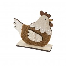 DÉCO POULE BOIS LAINE 13.5CM BRUNE