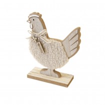 DÉCO POULE BOIS LAINE 17X13X4.5CM BRUNE