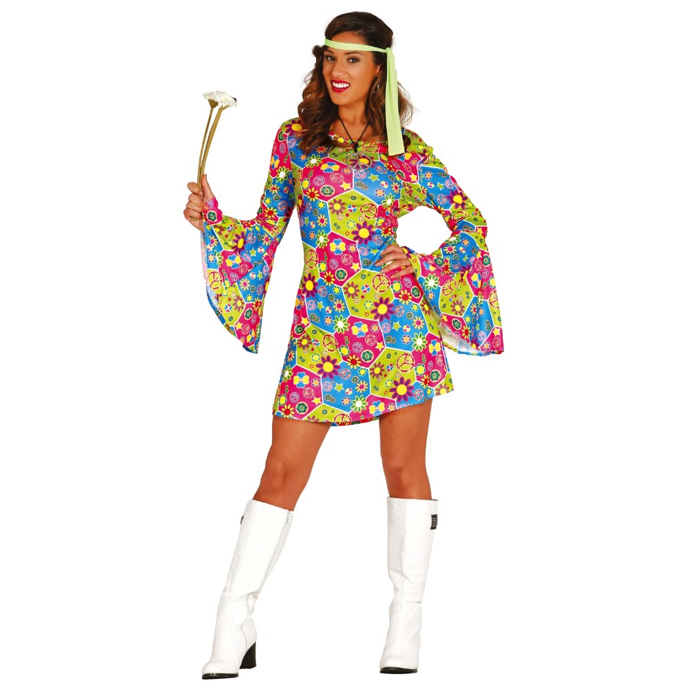 Déguisement hippie robe flower femme : Déguisement hippie flower 70