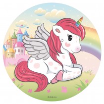 DISQUE AZYME LICORNE ARC-EN-CIEL DÉCO GÂTEAU 20CM