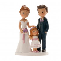 FIGURINE COUPLE MARIÉS AVEC FILLE 16CM