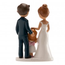 FIGURINE COUPLE MARIÉS AVEC FILLE 16CM