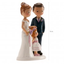 FIGURINE COUPLE MARIÉS AVEC FILLE 16CM