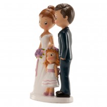 FIGURINE COUPLE MARIÉS AVEC FILLE 16CM