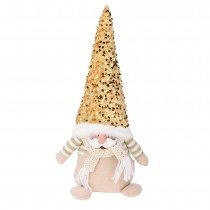 FIGURINE PÈRE NOËL RÉSINE BONNET SEQUINS 35CM OR