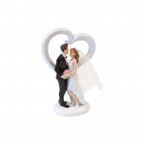 FIGURINE RÉSINE COUPLE ENLASSÉ DEVANT C?\'UR 13.5CM