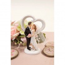 FIGURINE RÉSINE COUPLE ENLASSÉ DEVANT C?\'UR 13.5CM