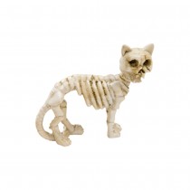 FIGURINE SQUELETTE CHAT RÉSINE 9X10.3X3.5CM BLANC