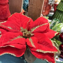 FLEUR POINSETTIA VELOURS SUR PINCE 21CM ROUGE OR