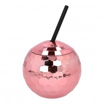 GOBELET BOULE DISCO AVEC PAILLE 650ML OR ROSE