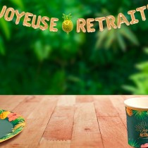 GUIRLANDE BALLONS LETTRES RETRAITE TROPICAL 3M OR