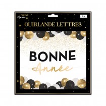 GUIRLANDE LETTRES CARTON BONNE ANNÉE 2M NOIR OR