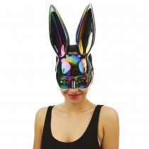 MASQUE LAPIN PVC RIGIDE IRIDESCENT NOIR ADULTE