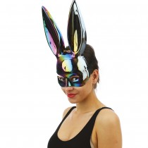 MASQUE LAPIN PVC RIGIDE IRIDESCENT NOIR ADULTE