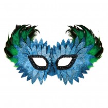 MASQUE LOUP PLUME VERT ÉCAILLE IRISÉ BLEU ADULTE