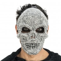 MASQUE VISAGE CRÂNE STRASS 16X24.5CM ARGENT ADULTE