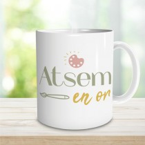 MUG CÉRAMIQUE ATSEM EN OR 9.5CM BLANC