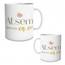 MUG CÉRAMIQUE ATSEM EN OR 9.5CM BLANC