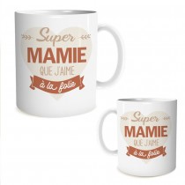 MUG CÉRAMIQUE SUPER MAMIE AIME FOLIE 9.5CM BLANC