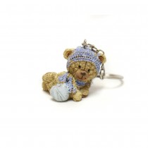 OURS BONNET BLEU PORTE-CLEFS 4,5 CM