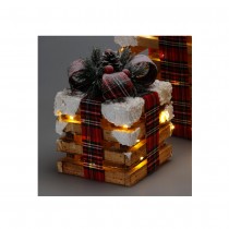 PAQUET CADEAU LUMINEUX LED TARTAN NEIGE 15X15X22CM