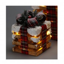 PAQUET CADEAU LUMINEUX LED TARTAN NEIGE 21X21X27CM