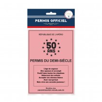 PERMIS CARTON ANNIVERSAIRE 50AINE 14.5X20.5CM ROSE